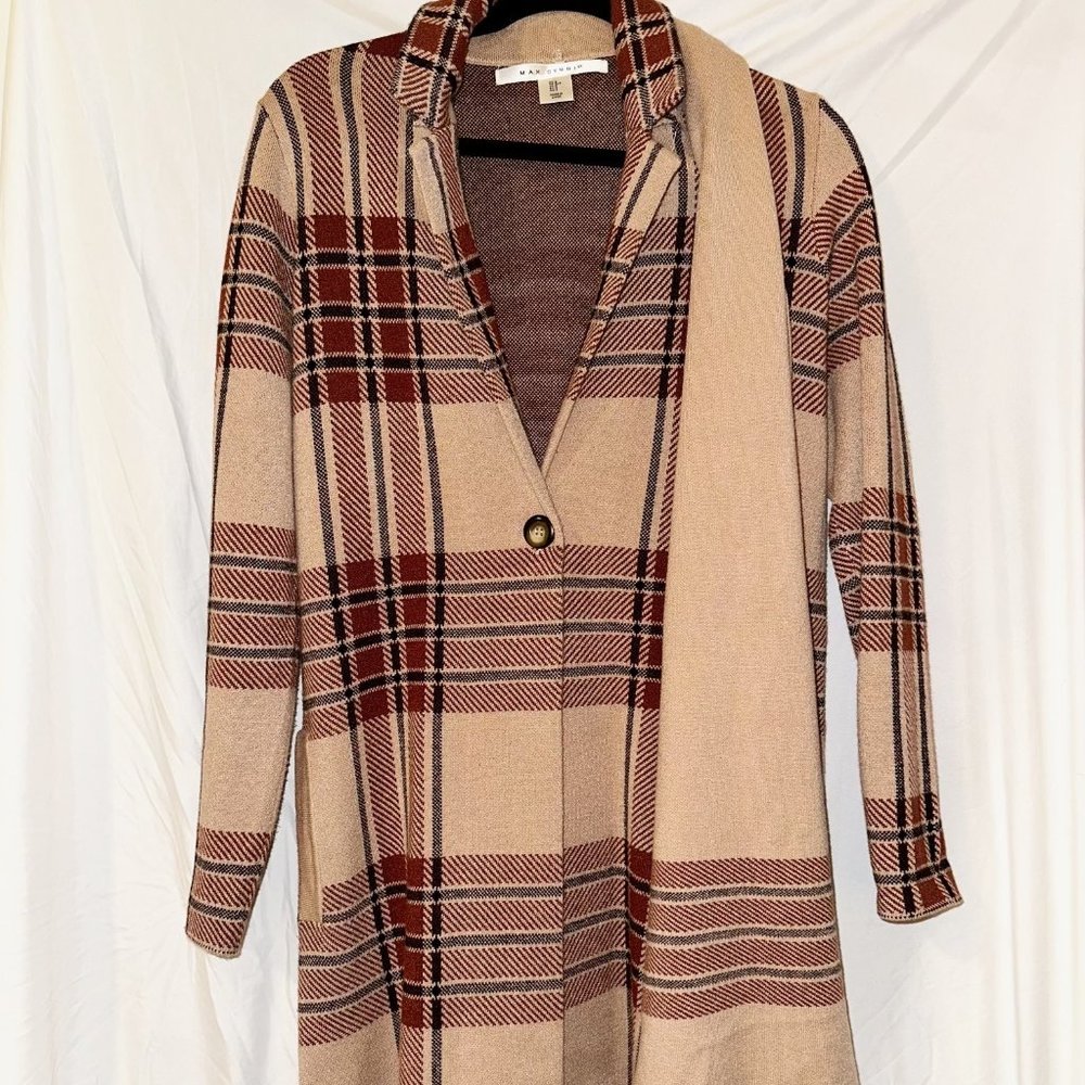 Max Studio Plaid Cardigan with Matching Scarf